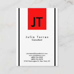 Tarjeta De Visita Monograma rojo blanco negro moderno de moda