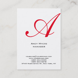 Tarjeta De Visita Monograma rojo blanco simple plano vertical
