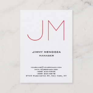 Tarjeta De Visita Monograma rojo blanco simple y moderno