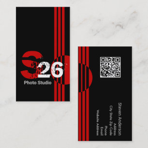 Tarjeta De Visita Monograma rojo código QR abstracto geométrico