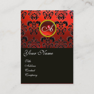 TARJETA DE VISITA MONOGRAMA ROJO DE DAMASCA NEGRA,