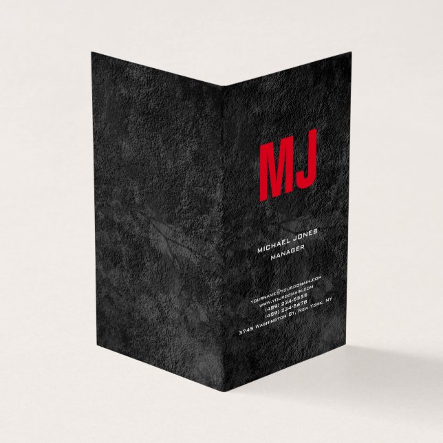 Tarjeta De Visita Monograma rojo enorme y gris de moda (Exterior)