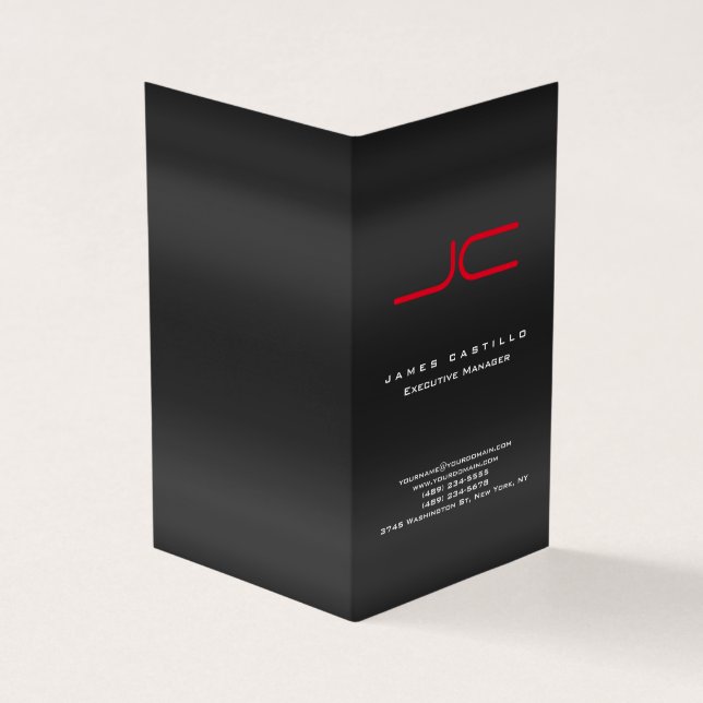 Tarjeta De Visita Monograma rojo gris moderno profesional (Exterior)