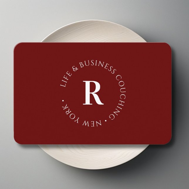 Tarjeta De Visita Monograma, rojo mínimo (Monogram, Minimum Red Business Card)