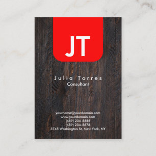 Tarjeta De Visita Monograma rojo moderno de madera de moda