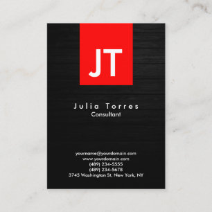 Tarjeta De Visita Monograma rojo moderno de madera gris de moda