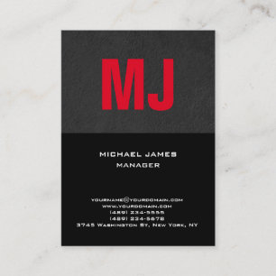 Tarjeta De Visita Monograma rojo negro gris de moda