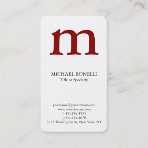 Tarjeta De Visita Monograma rojo oscuro moderno de moda blanca