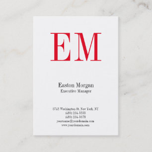 Tarjeta De Visita Monograma rojo profesional blanco y vertical único