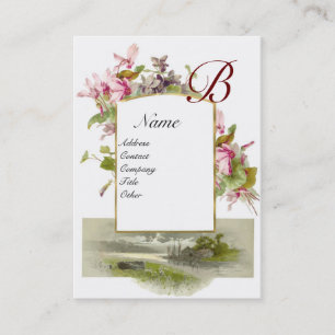 Tarjeta De Visita MONOGRAMA ROMÁNTICO,Blanco verde rosado de ciclame