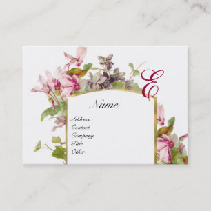 Tarjeta De Visita MONOGRAMA ROMÁNTICO,Blanco verde rosado de ciclame