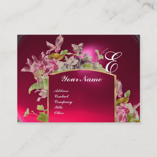 Tarjeta De Visita MONOGRAMA ROMÁNTICO,Blanco verde rosado de ciclame (Anverso)