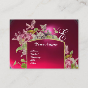 Tarjeta De Visita MONOGRAMA ROMÁNTICO, ciclámenes rosa verde blanco