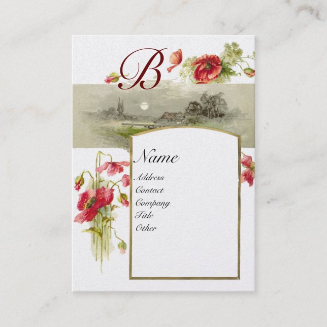 Tarjeta De Visita MONOGRAMA ROMÁNTICO, PERLA blanca verde roja (Anverso)