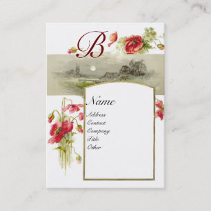 Tarjeta De Visita MONOGRAMA ROMÁNTICO, POPPIES verde rojo blanco