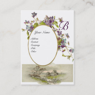 Tarjeta De Visita MONOGRAMA ROMÁNTICO,VIOLETAS de cáscara de huevo v