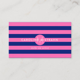 Tarjeta De Visita Monograma Rosa Azul Marino Maquilladora Profesiona