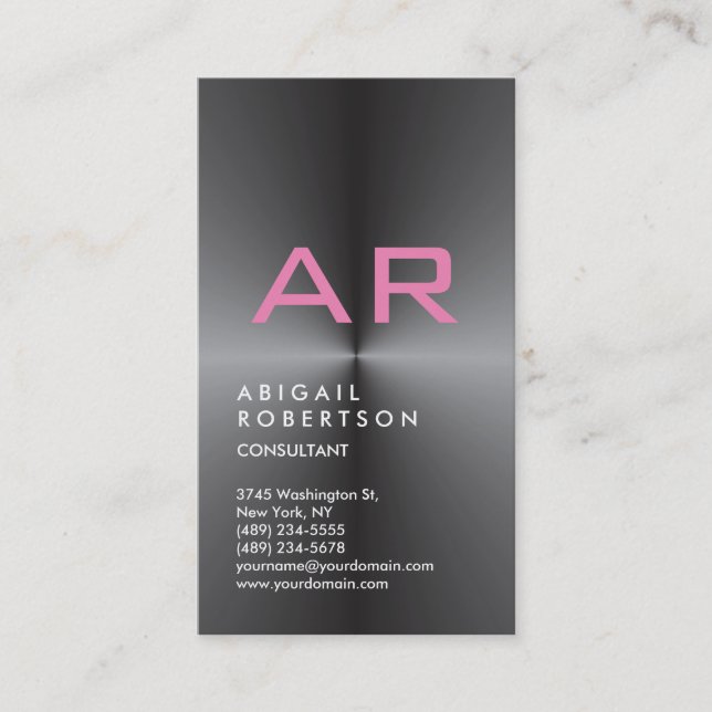 Tarjeta De Visita Monograma rosa de moda gris vertical femenino (Anverso)