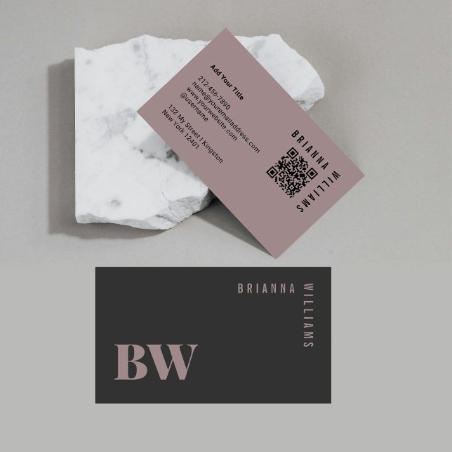 Tarjeta De Visita Monograma rosa gris de código QR profesional mínim (Subido por el creador)