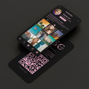 Tarjeta De Visita Monograma rosa negro fotográfico Grid