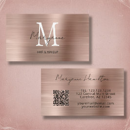 Tarjeta De Visita Monograma Rosa Oro QR