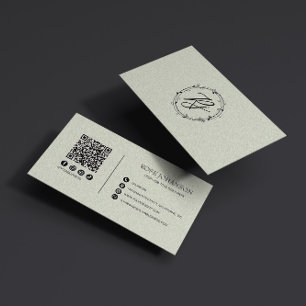 Tarjeta De Visita Monograma rosa pastel claro QR y medios sociales