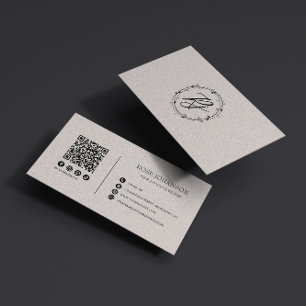 Tarjeta De Visita Monograma rosa pastel claro QR y medios sociales