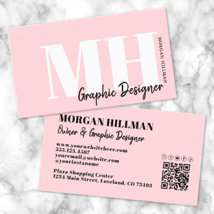 Tarjeta De Visita Monograma Rosa Simple Profesional