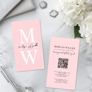 Tarjeta De Visita Monograma Rosa Simple Profesional