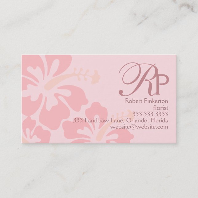 Tarjeta De Visita Monograma rosa tropical floral profesional (Anverso)