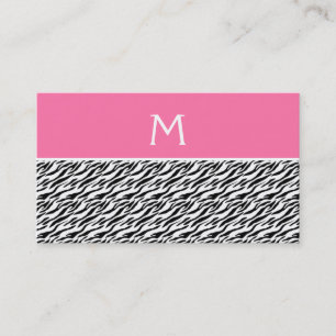Tarjeta De Visita Monograma rosado del modelo de la cebra