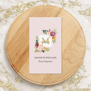 Tarjeta De Visita Monograma Rosas de color acuático flor floral