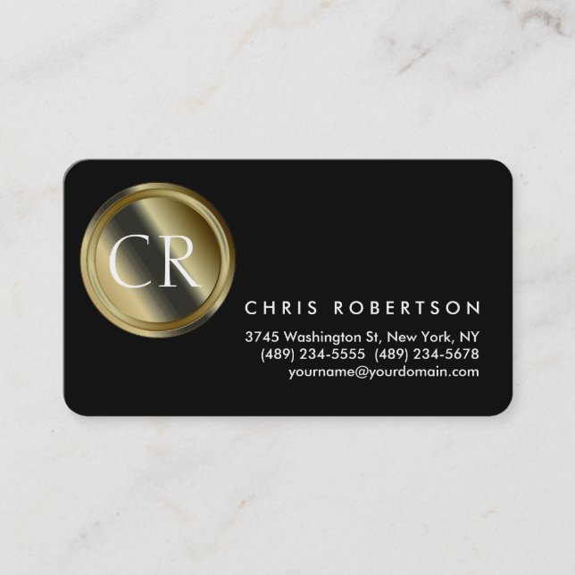 Tarjeta De Visita Monograma Roundner Black White Business Card (Anverso)