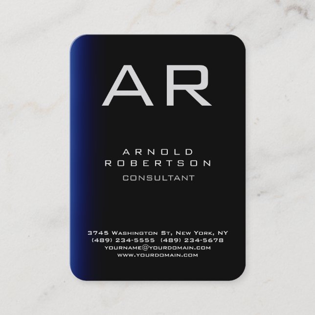 Tarjeta De Visita Monograma Roundner Blue Black Business Card (Anverso)