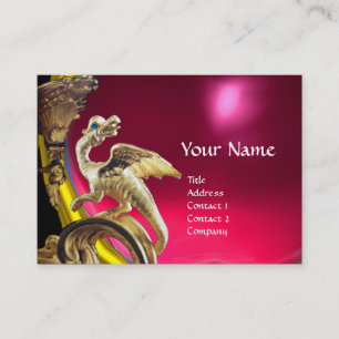 TARJETA DE VISITA MONOGRAMA RUBÍ FUCHSIA ROJO DRAGÓN DORADO