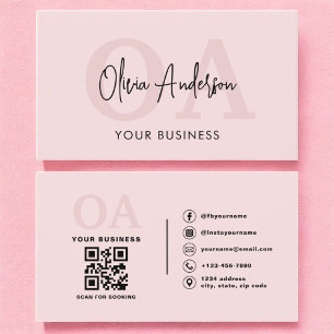 Tarjeta De Visita Monograma Rubor color rosa QR Código Minimalista m