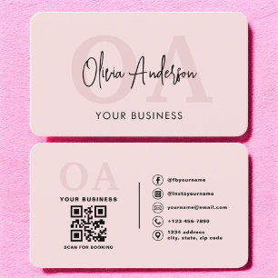 Tarjeta De Visita Monograma Rubor color rosa QR Código Minimalista m