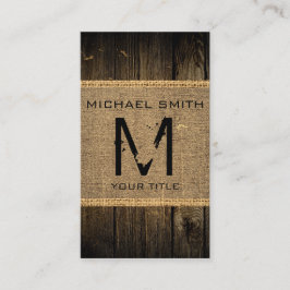 Tarjeta De Visita Monograma Rústico Vintage Burlap Wood Look #2