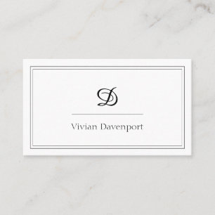 Tarjeta De Visita Monograma sencillo inicial negro y blanco elegante