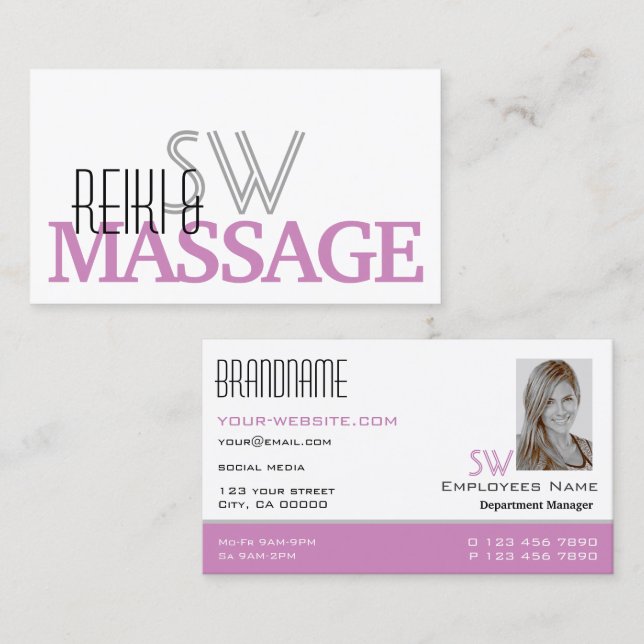 Tarjeta De Visita Monograma sencillo y fotográfico de estilo rosa bl (Anverso / Reverso)