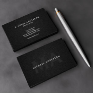 Tarjeta De Visita Monograma Serif Corporativo Lino Negro Mínimo