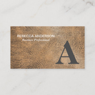 Tarjeta De Visita Monograma Serio Gris, Cuero Marrón