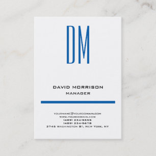 Tarjeta De Visita Monograma simple azul blanco moderno