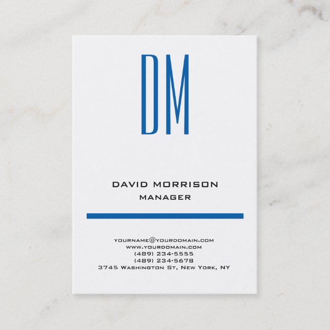 Tarjeta De Visita Monograma simple azul blanco moderno (Anverso)