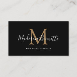 Tarjeta De Visita Monograma simple de escritura de oro negro