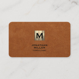 Tarjeta De Visita Monograma simple de oro de cuero de acero inoxidab