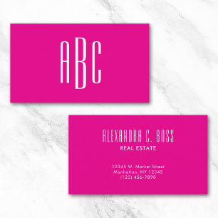 Tarjeta De Visita Monograma Simple de Tres Letras en Rosa Caliente y
