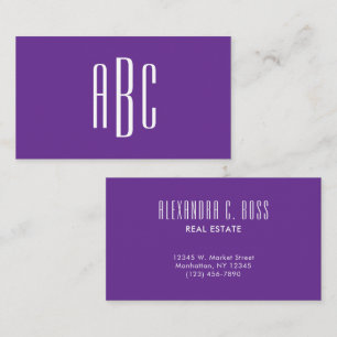 Tarjeta De Visita Monograma Simple de Tres Letras Royal Purple