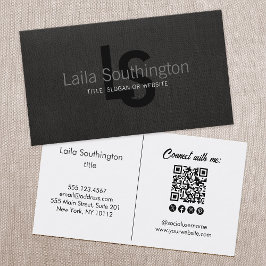 Tarjeta De Visita Monograma simple Lino negro Aspecto profesional