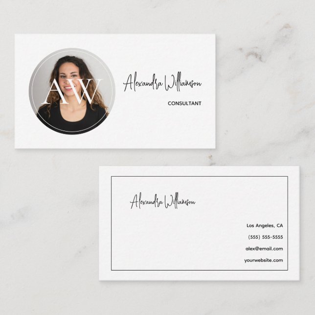 Tarjeta De Visita Monograma simple moderno elegante foto horizontal (Anverso / Reverso)
